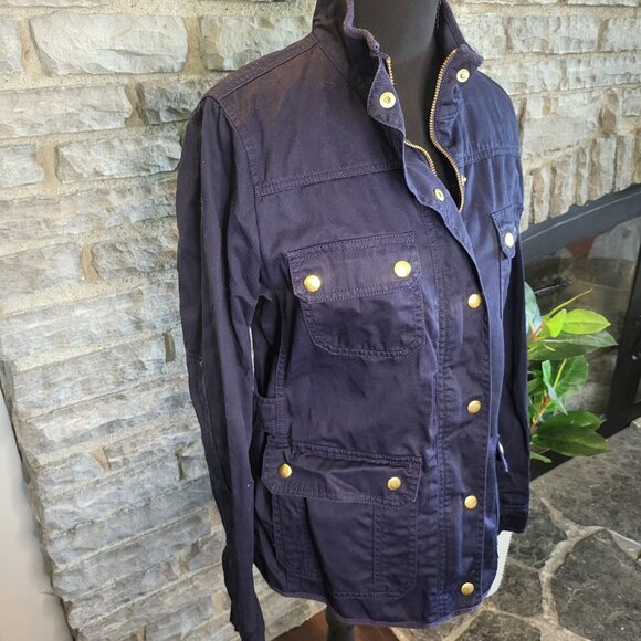 J Crew Relaxed Boyfriend Field Jacket Navy Blue Womens Small Full Zip Military - Picture 5 of 11